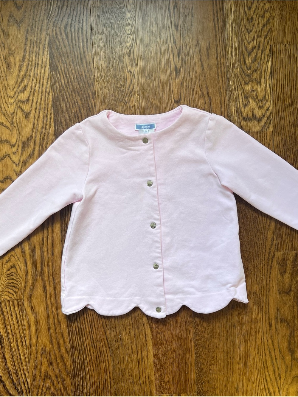Jacadi Light Pink Scallop Hem Snap Fleece Cardigan